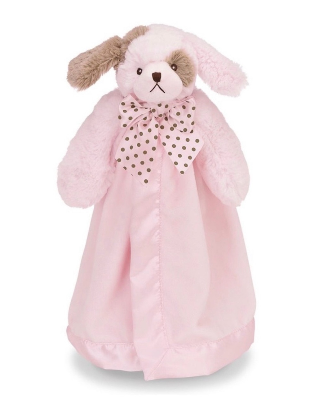 Bearington Baby Pink Wiggles Puppy Dog Security Blanket Satin Polka Dots Lovey